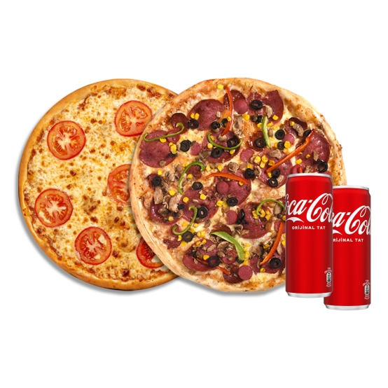 2 Orta Boy Karışık Margherita Pizza+2 içecek