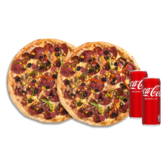 2 Orta Boy Karışık Pizza + 2 İçecek